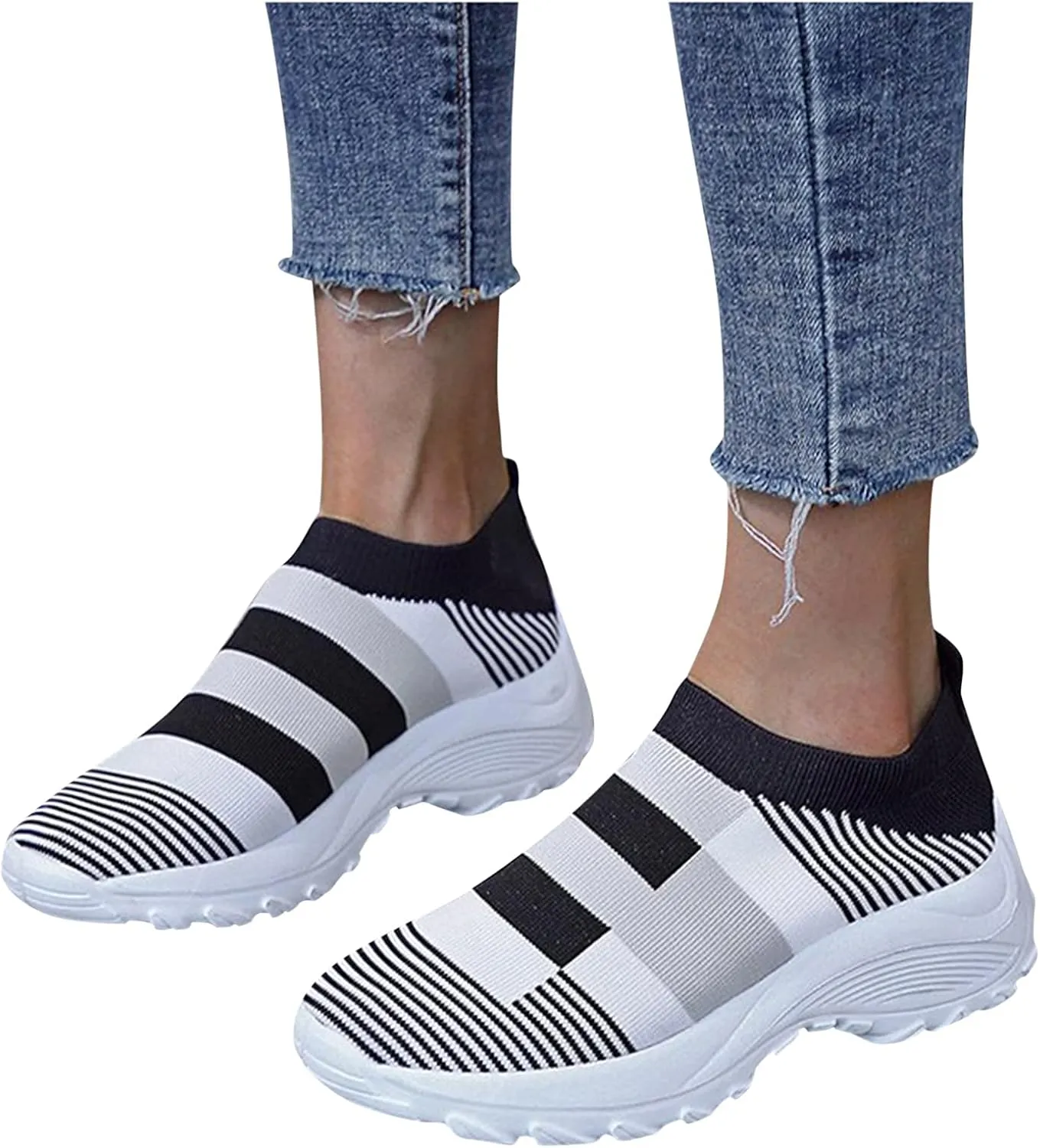 2007 Women's Walking Shoes with Arch Support, Comfortable Fashion Sneakers Casual Shoes Platform Colorblock Slip Ons Running Shoes