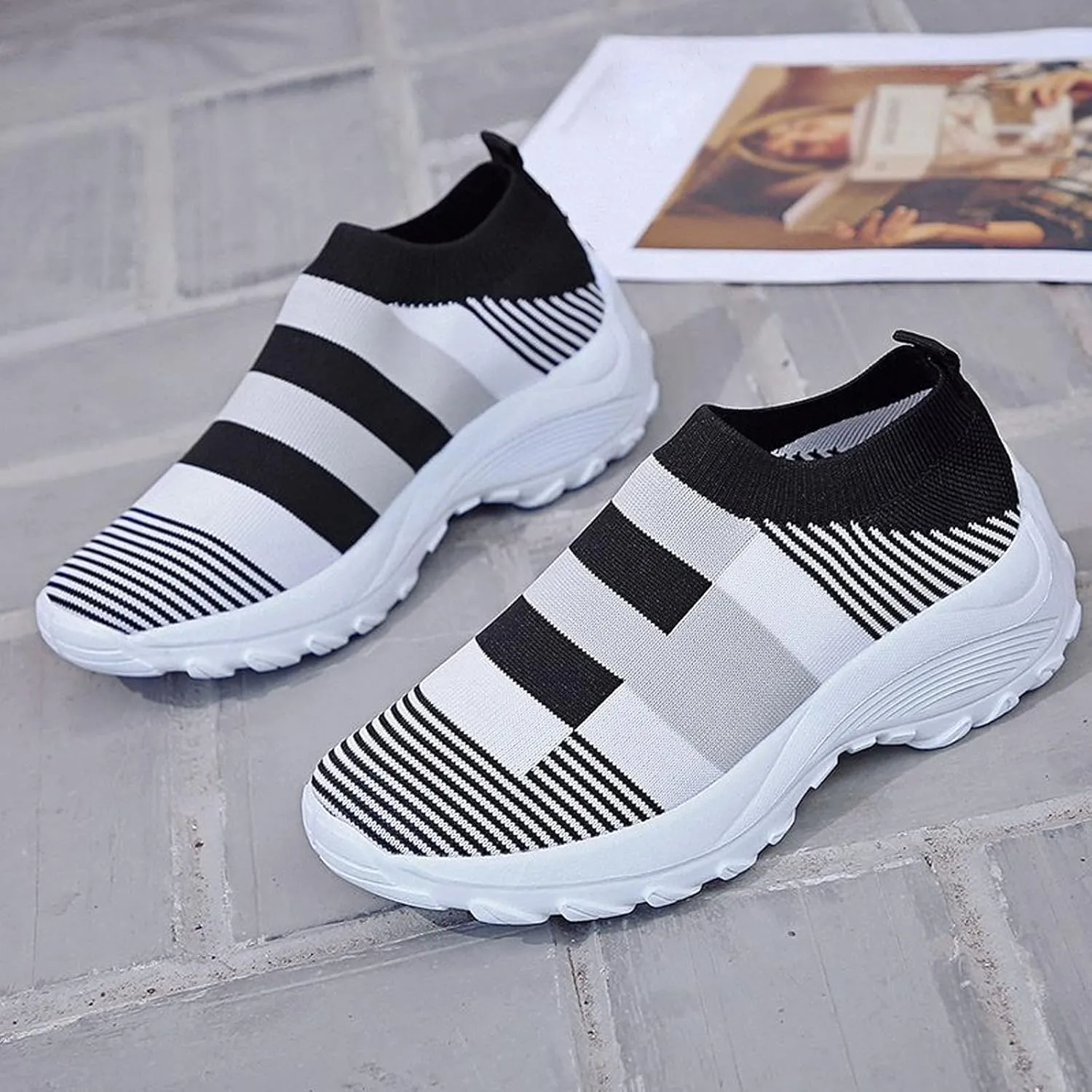 2007 Women's Walking Shoes with Arch Support, Comfortable Fashion Sneakers Casual Shoes Platform Colorblock Slip Ons Running Shoes
