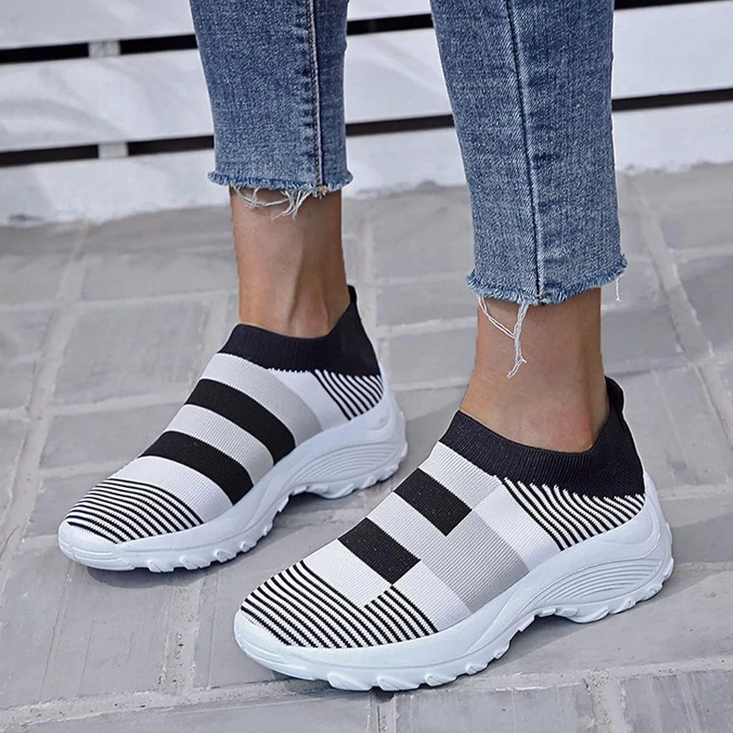 2007 Women's Walking Shoes with Arch Support, Comfortable Fashion Sneakers Casual Shoes Platform Colorblock Slip Ons Running Shoes