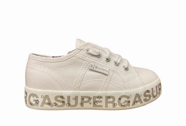 Superga scarpa sneakers da bambina con zeppa Lettering Printed S81152W AC4 bianco Compression Molding