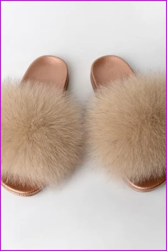 {5-7 days wait for make} Golden Sole Fluffy Fur Slides F955