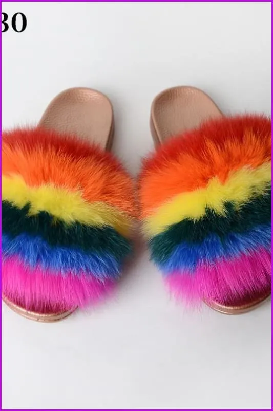 {5-7 days wait for make} Golden Sole Fluffy Fur Slides F955