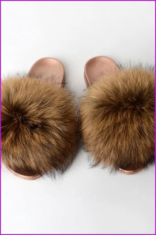 {5-7 days wait for make} Golden Sole Fluffy Fur Slides F955