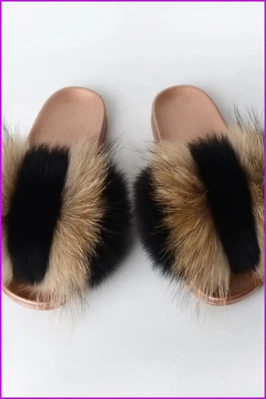 {5-7 days wait for make} Golden Sole Fluffy Fur Slides F955