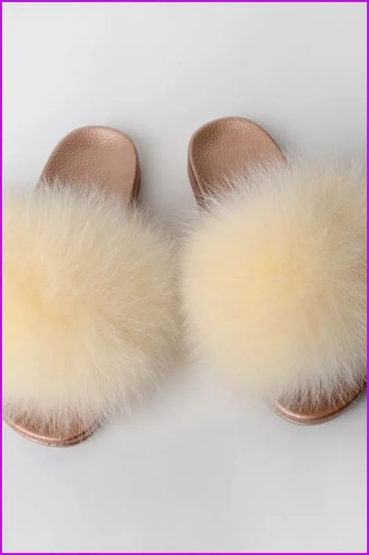 {5-7 days wait for make} Golden Sole Fluffy Fur Slides F955