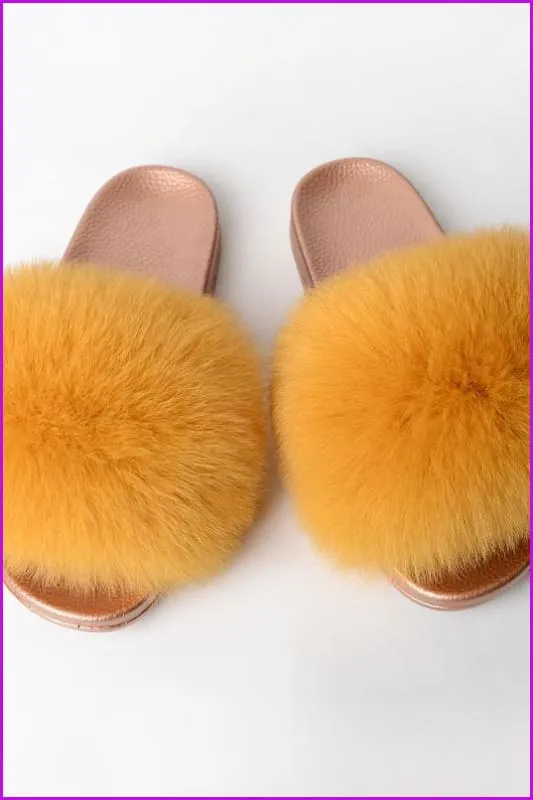 {5-7 days wait for make} Golden Sole Fluffy Fur Slides F955