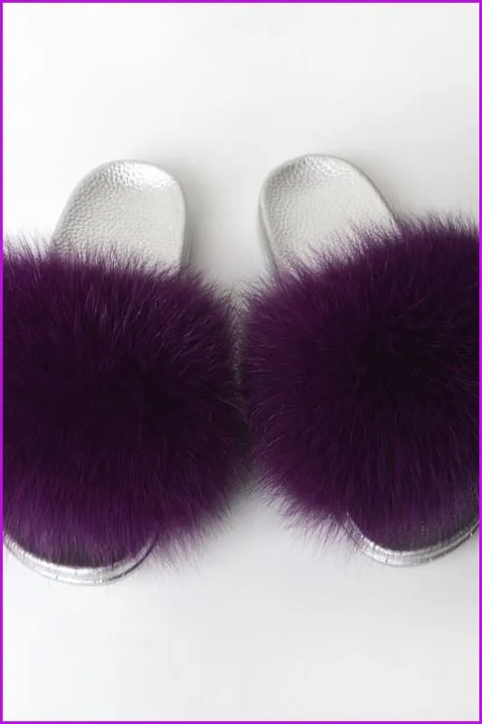 {5-7 days wait for make} Silver Sole Fluffy Fur Slides F956