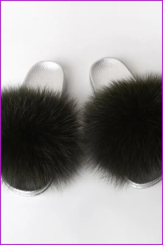 {5-7 days wait for make} Silver Sole Fluffy Fur Slides F956