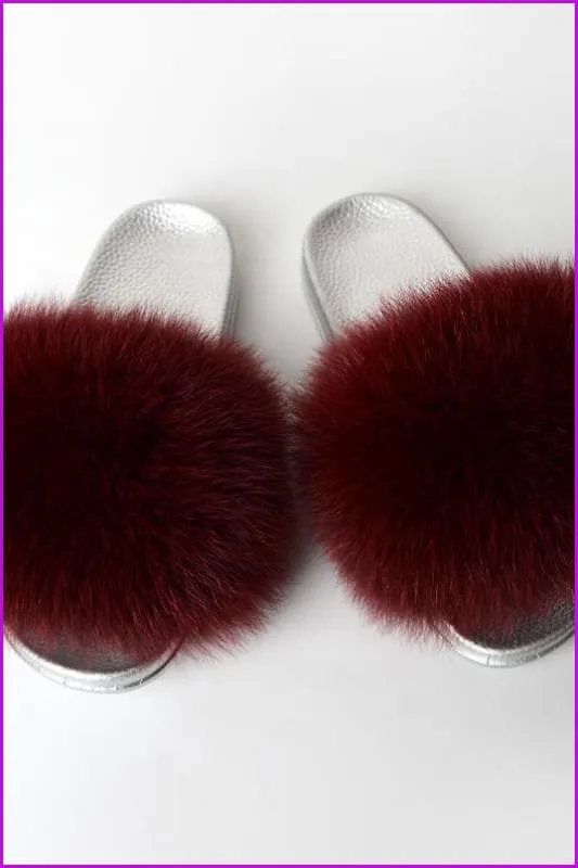 {5-7 days wait for make} Silver Sole Fluffy Fur Slides F956