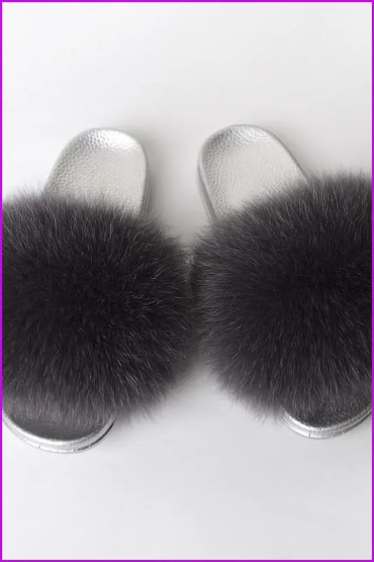 {5-7 days wait for make} Silver Sole Fluffy Fur Slides F956