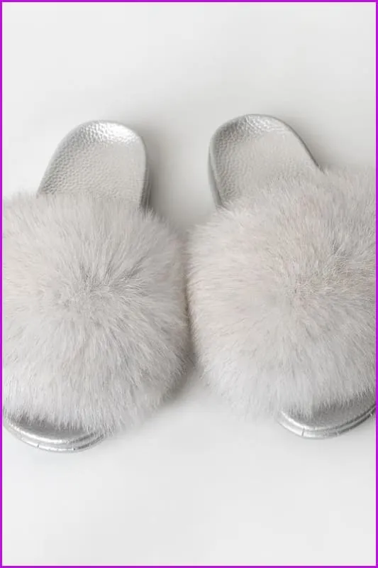 {5-7 days wait for make} Silver Sole Fluffy Fur Slides F956