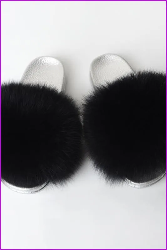 {5-7 days wait for make} Silver Sole Fluffy Fur Slides F956