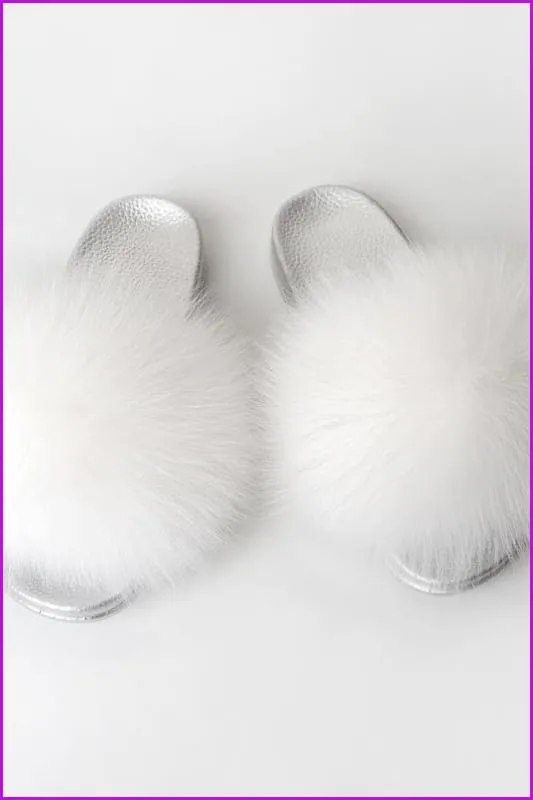 {5-7 days wait for make} Silver Sole Fluffy Fur Slides F956