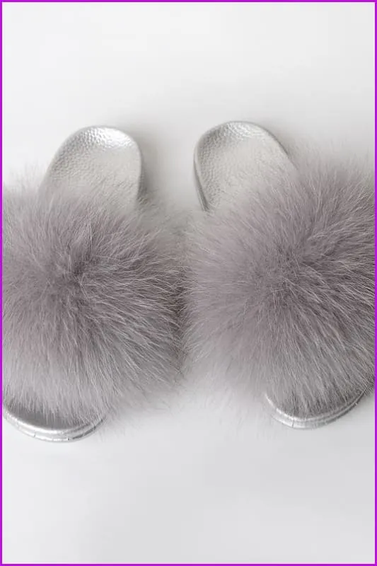 {5-7 days wait for make} Silver Sole Fluffy Fur Slides F956