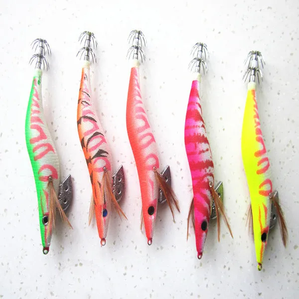 5 pcs 13.5cm20g Wood Shrimp Squid Lures Bait Bass Hooks