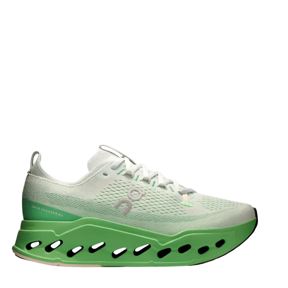 On Women's Cloudsurfer Max Running Shoes in Mineral/Honeydew AW25 Responsive Ride Experience Zero Break In Comfort