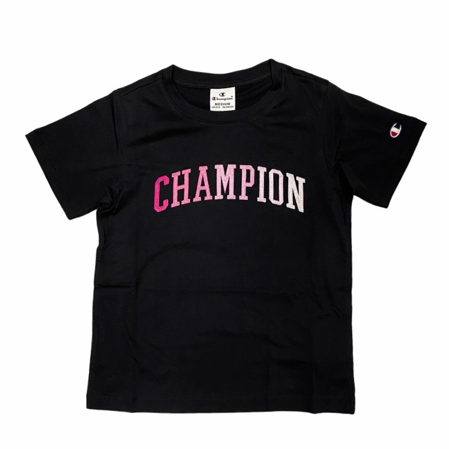 Champion maglietta manica corta da ragazza con scritta avanti 404988  nero Multi Panel Design Classic Color