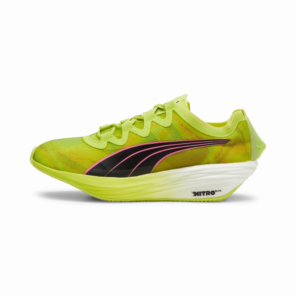 Puma Fast-FWD Nitro Elite Psychedelic Rush Women's  Running Shoes SS24 Lime Pow-Puma Black-Poison Pink Anatomical Lace System Rotational Traction Nodes