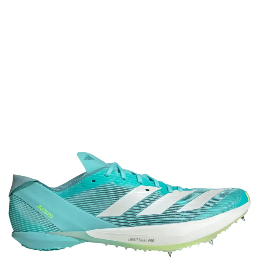 Adidas Unisex Adizero Ambition Track Running Spikes in Flash Aqua/Zero Metalic/Lucid Lemon AW25 Bonded Midfoot