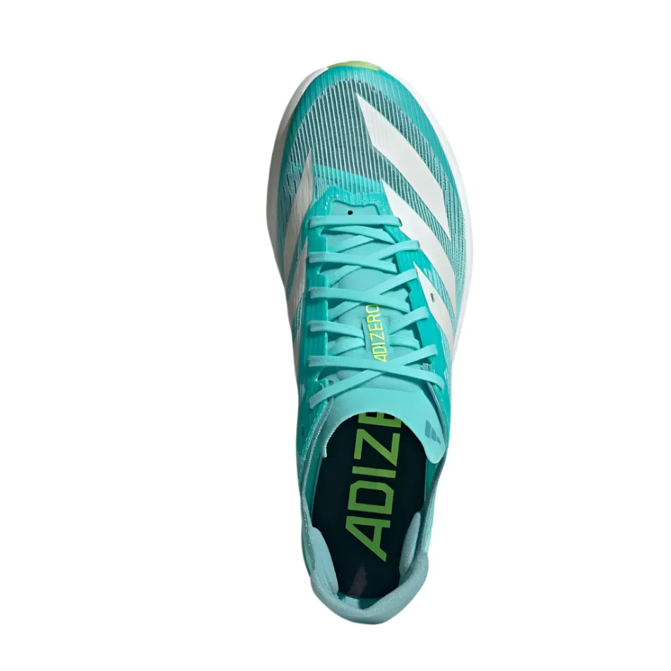 Adidas Unisex Adizero Ambition Track Running Spikes in Flash Aqua/Zero Metalic/Lucid Lemon AW25 Dynamic Sole Bonded Reinforcement Panels