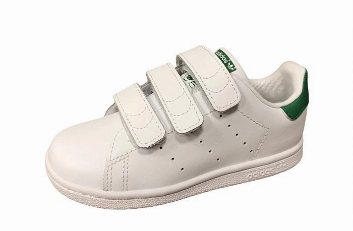 Adidas Original scarpa da bambino con strappo Stan Smith CF I BZ0520 bianco-verde Comfort Strap Reinforced Eyelet Durability