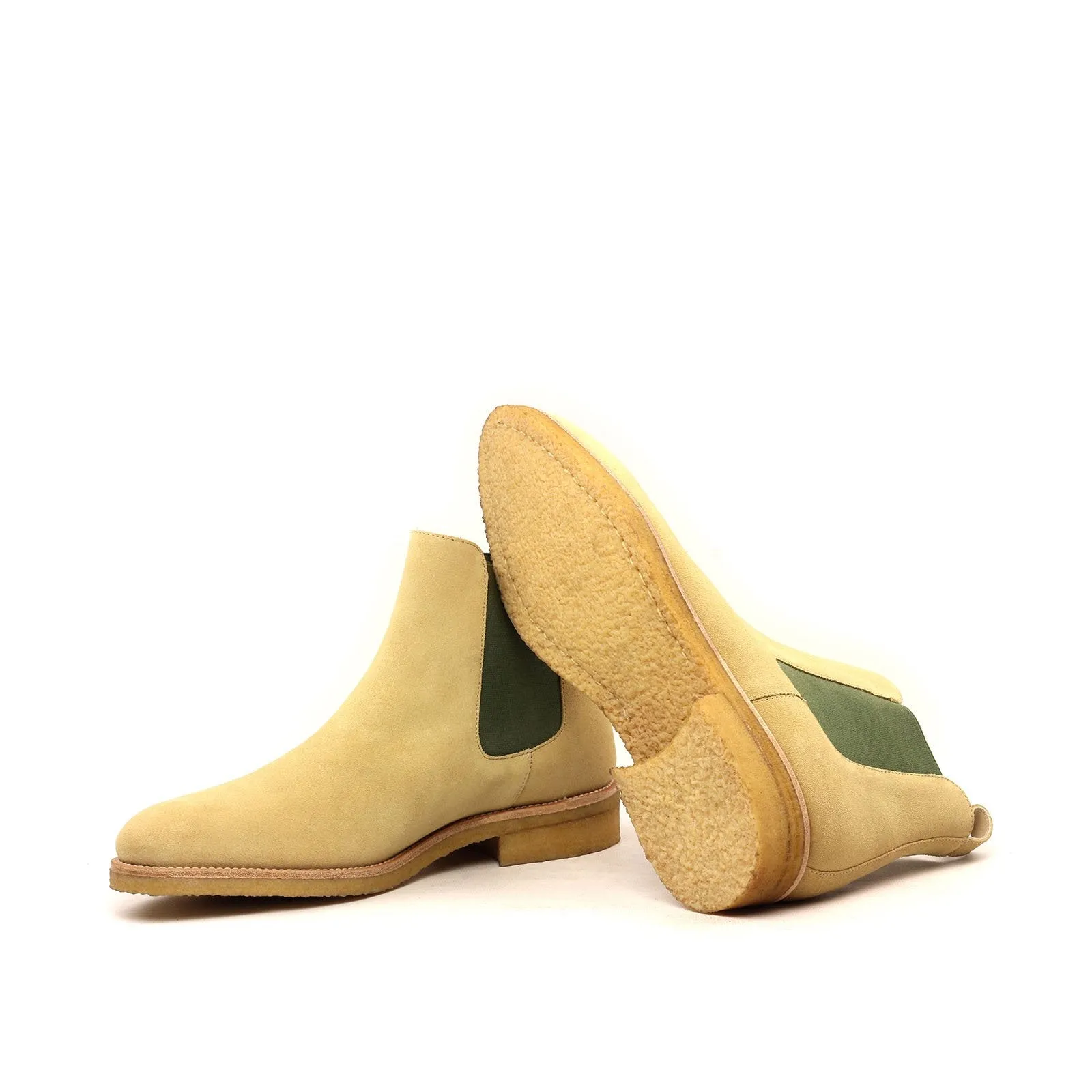Ambrogio Men's Handmade Custom Made Shoes Beige Cream Lux Suede Leather Chelsea Boots (AMB1006)