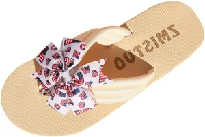 American Flag Patriotic Flip Flops for Women 4th of July Slides Cute Bowknot Thong Sandals USA Flag Beach Slippers