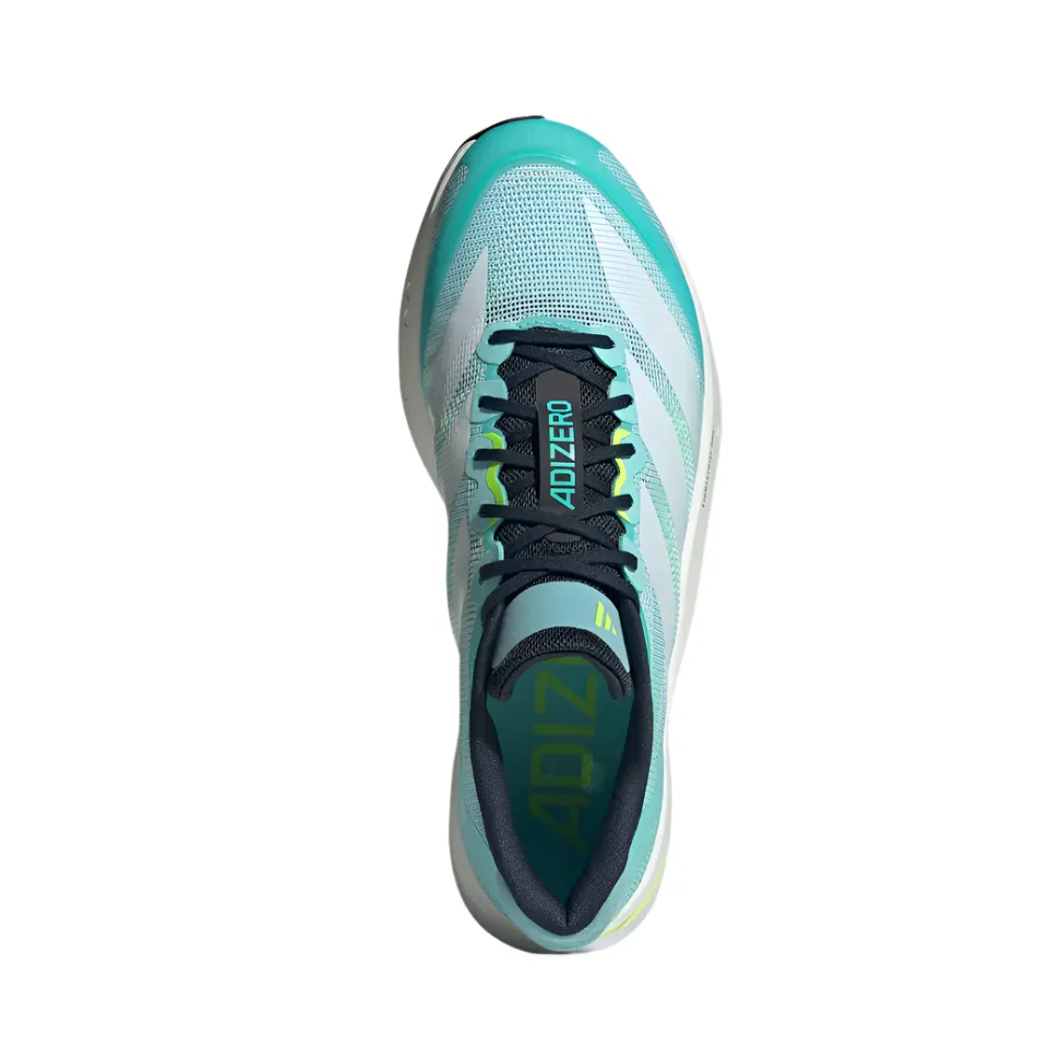 Adidas Men's Boston 13 Running Shoes in Flash Aqua/Cloud White/Lucid Lemon AW25 HeelCushion