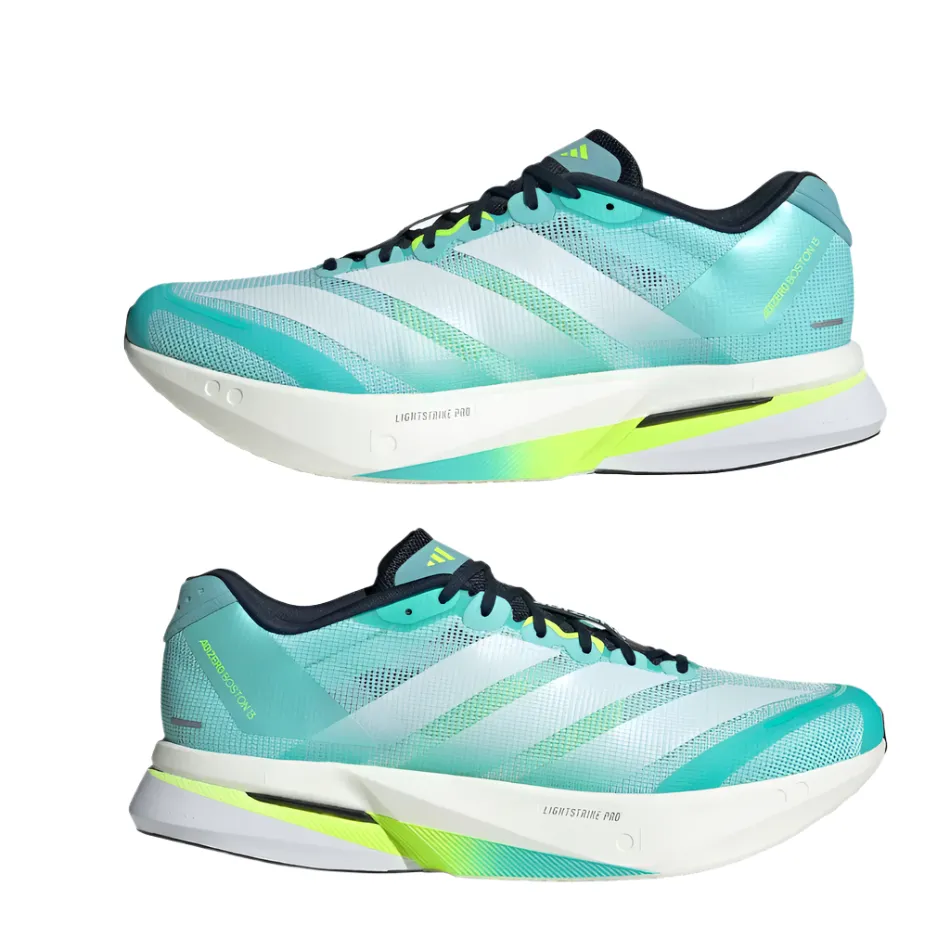 adventure running shoes Adidas Men's Boston 13 Running Shoes in Flash Aqua/Cloud White/Lucid Lemon AW25