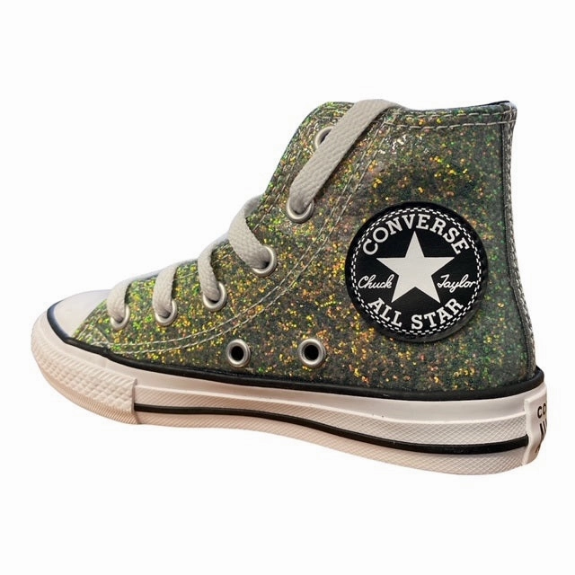 Converse scarpa sneakers da bambina Chuck Taylor All Star Glitter 672097C oro-nero High Energy Return Sole Compression Fit Lining
