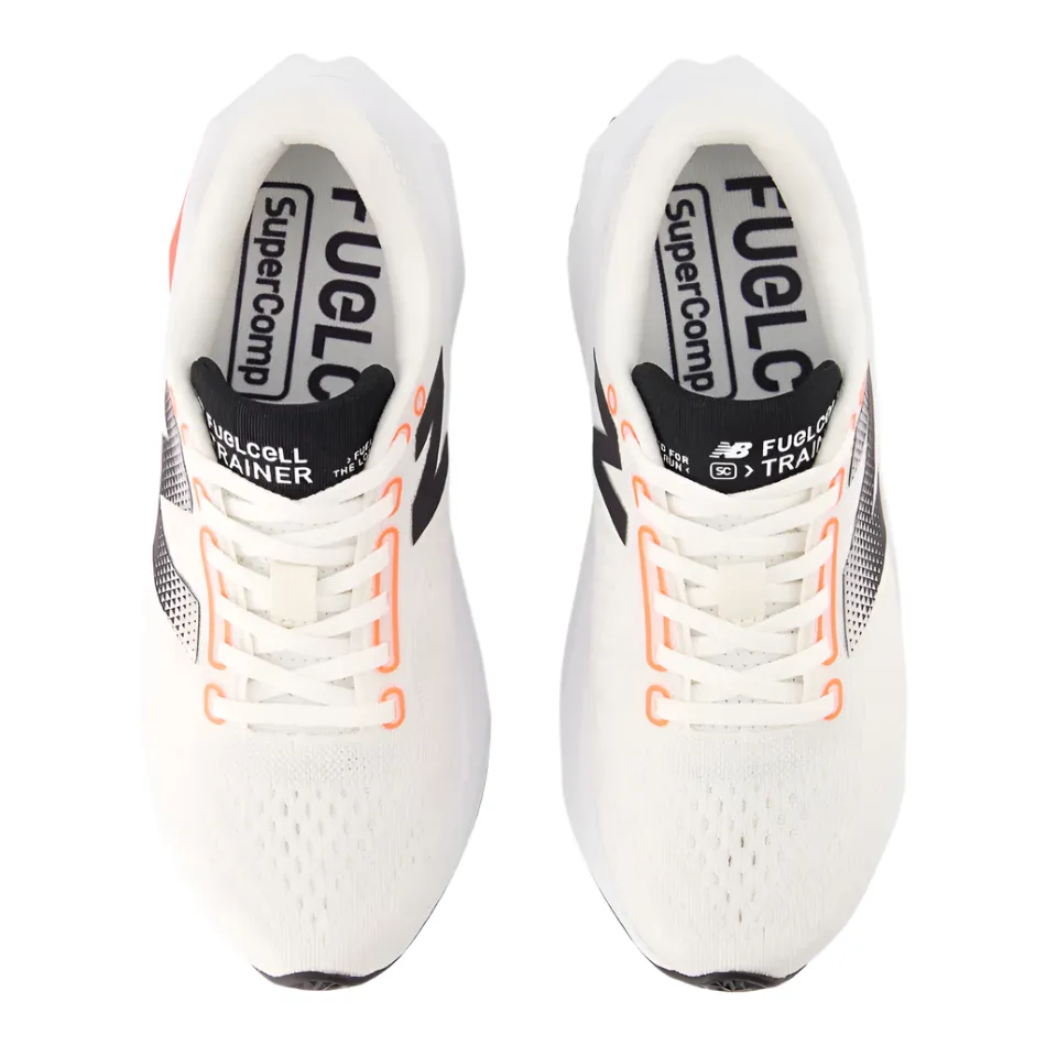 Minimalist Design Auxetic Knit New Balance Women's Fuelcell Supercomp Trainer V3 Running Shoes in Sea Salt/Urgent Red/Black AW25