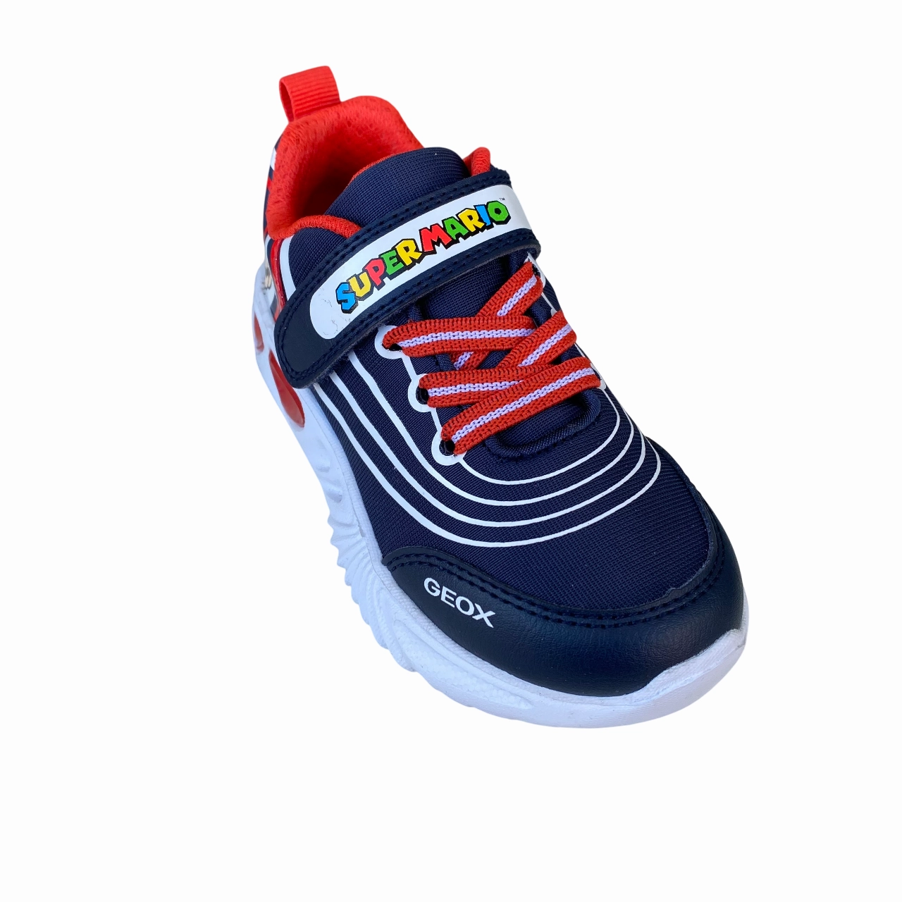 Thermo Regulating patent leather shoes Geox scarpa da ginnastica da bambino  con laccio elastico e velcro Assister  J55DZB 02A54 C0735 blu-rosso