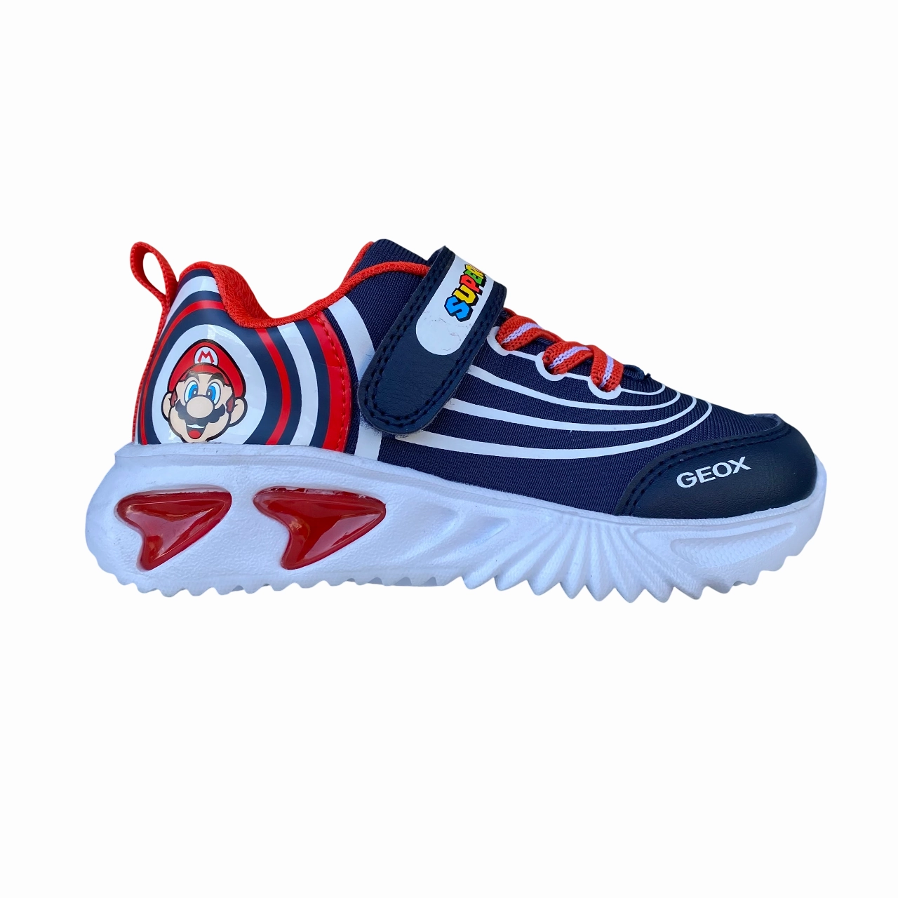 AirCushioning Geox scarpa da ginnastica da bambino  con laccio elastico e velcro Assister  J55DZB 02A54 C0735 blu-rosso