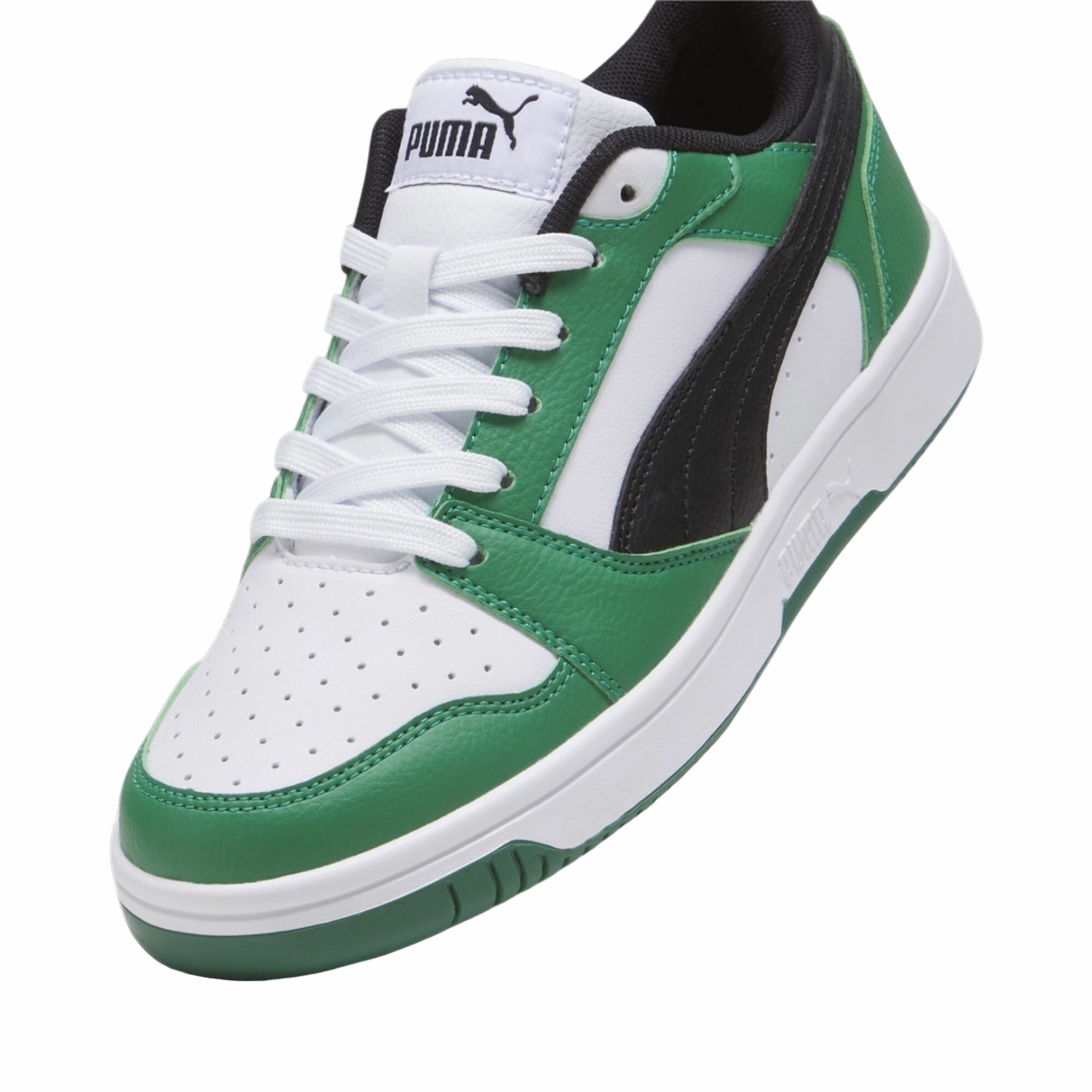Micro Adjustable Closure Puma scarpa sneakers da ragazzi Rebound v6 393833-05 bianco-nero-verde