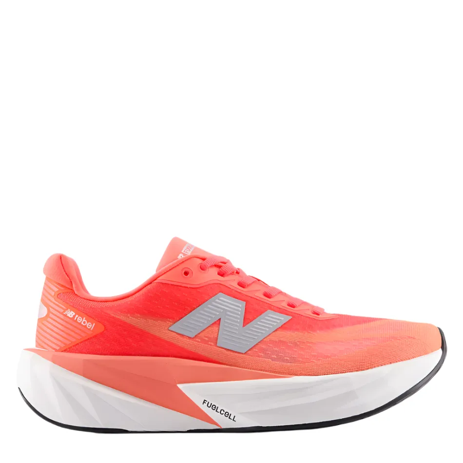 All-around ease New Balance Women's Fuelcell Rebel V5 Running Shoes in Urgent Red/White/Silver Metallic AW25