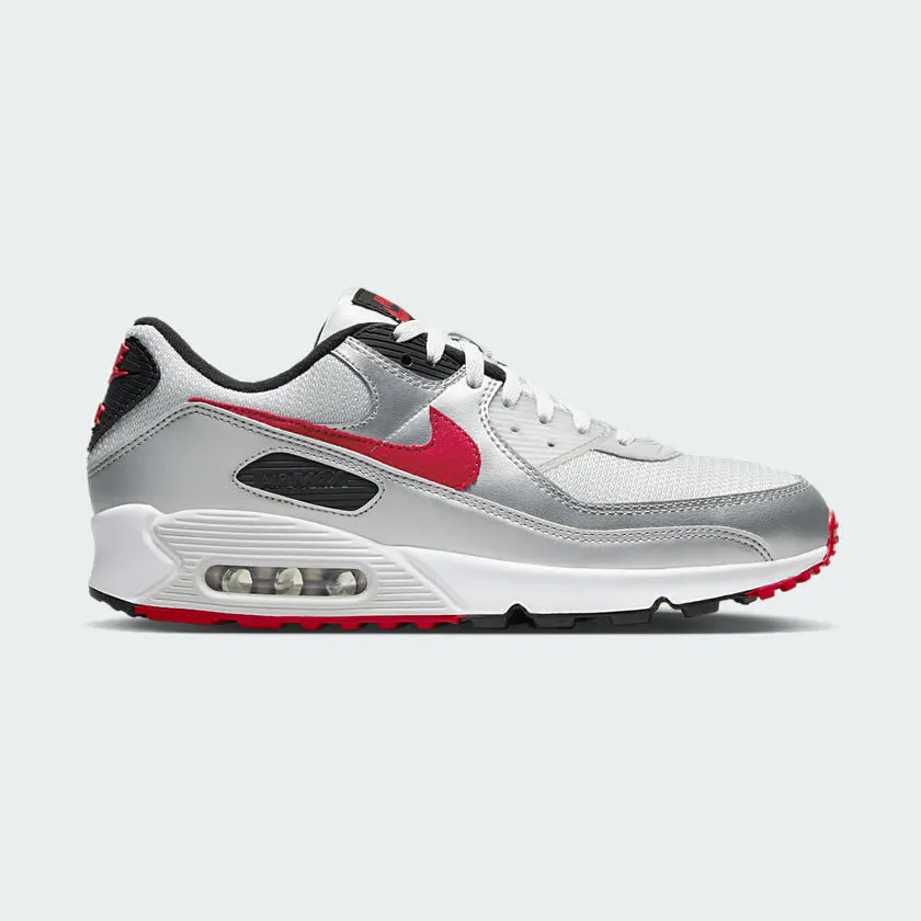 Lightweight Composite Cushioned Heel Collar Nike Air Max 90 Men's Silver Leather Trainers DX4233 001