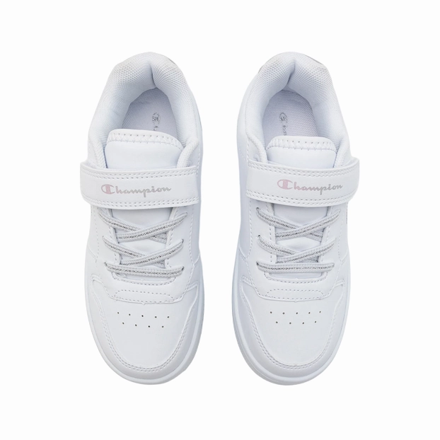 Full Stability Champion scarpa sneakers con zeppa da bambina Rebound Platform Metal Glitter S32753 WW001 bianco