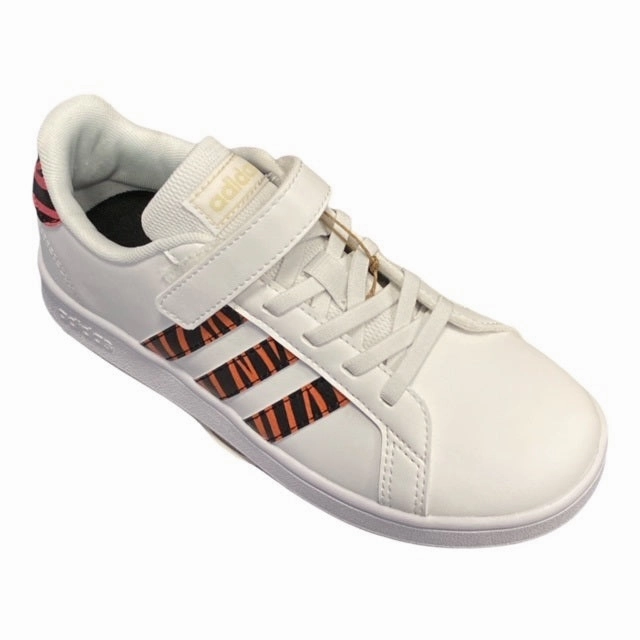 Smooth Fit adventure running option Adidas scarpa sneakers da bambini Grand Court EL C GZ1075 bianco-nero-rosso acido