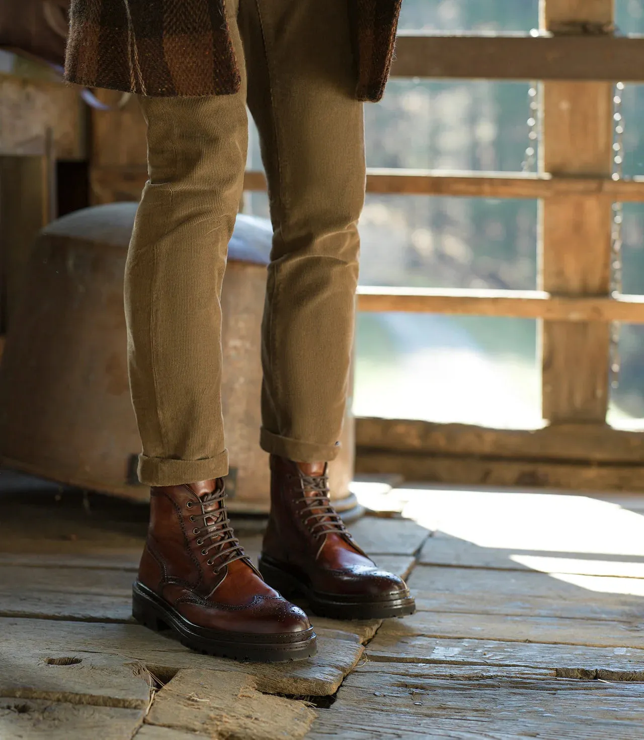 Artisian Made Height Increasing Tan Italian Leather Travise Chunky Derby Boots