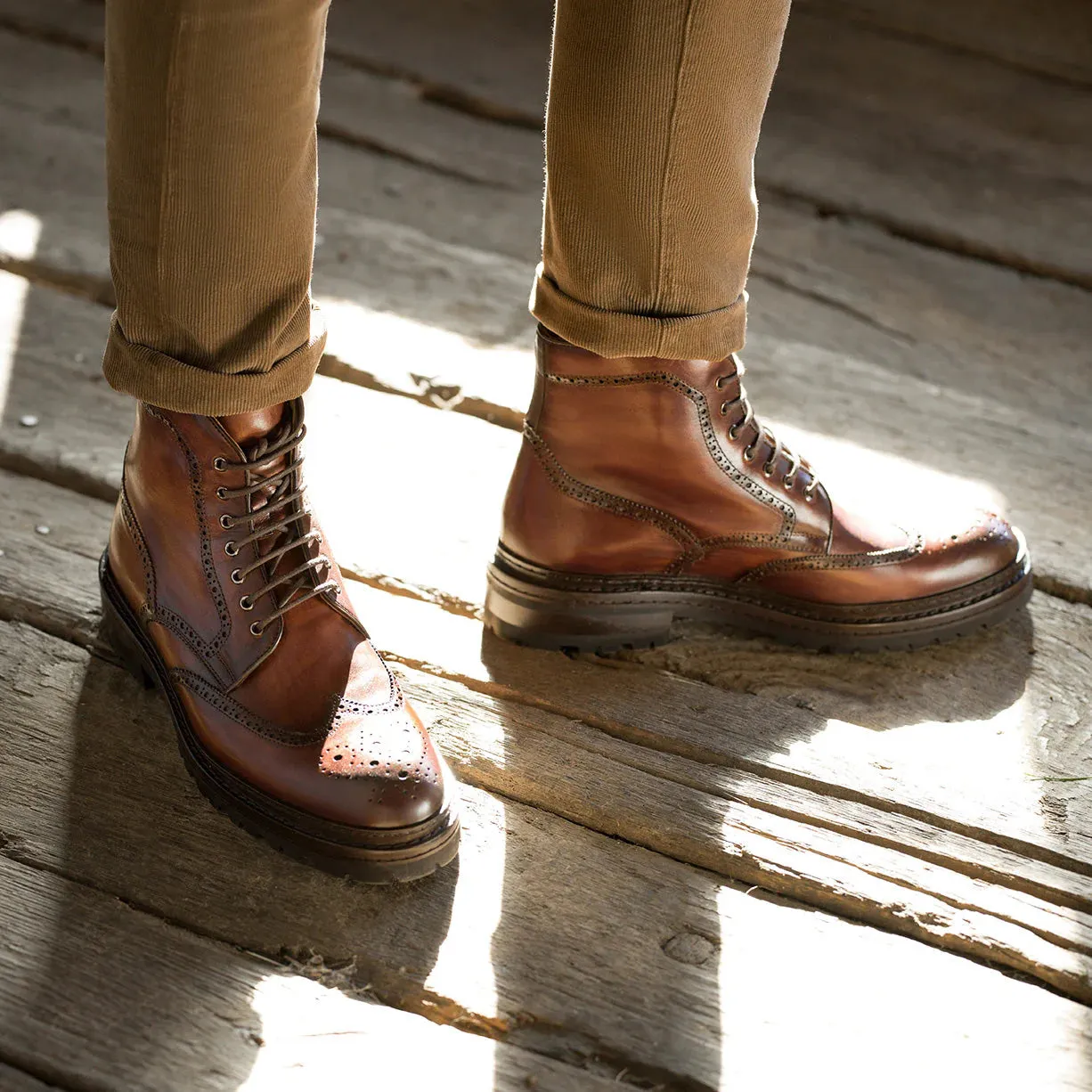 Artisian Made Height Increasing Tan Italian Leather Travise Chunky Derby Boots