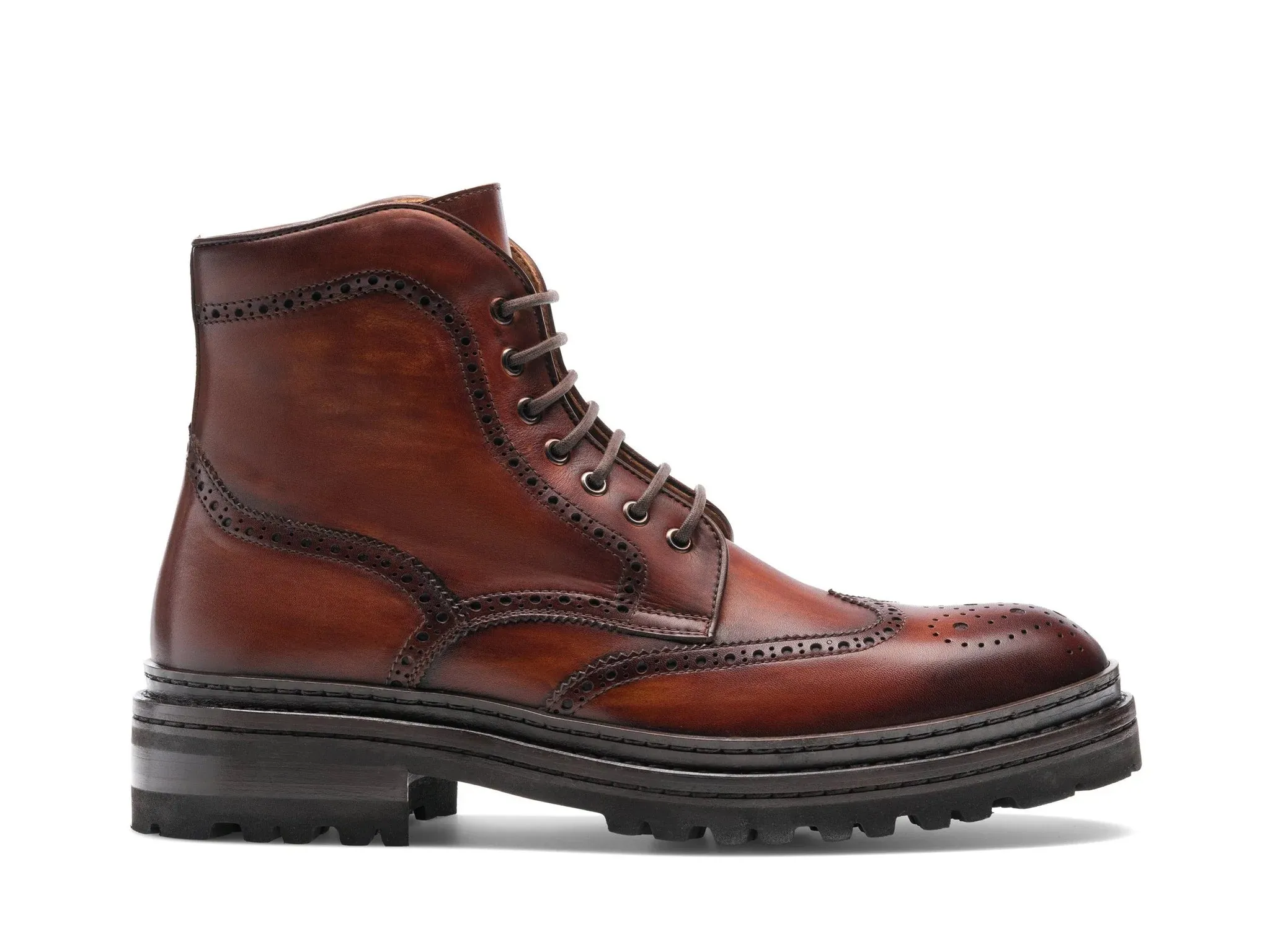 Artisian Made Height Increasing Tan Italian Leather Travise Chunky Derby Boots