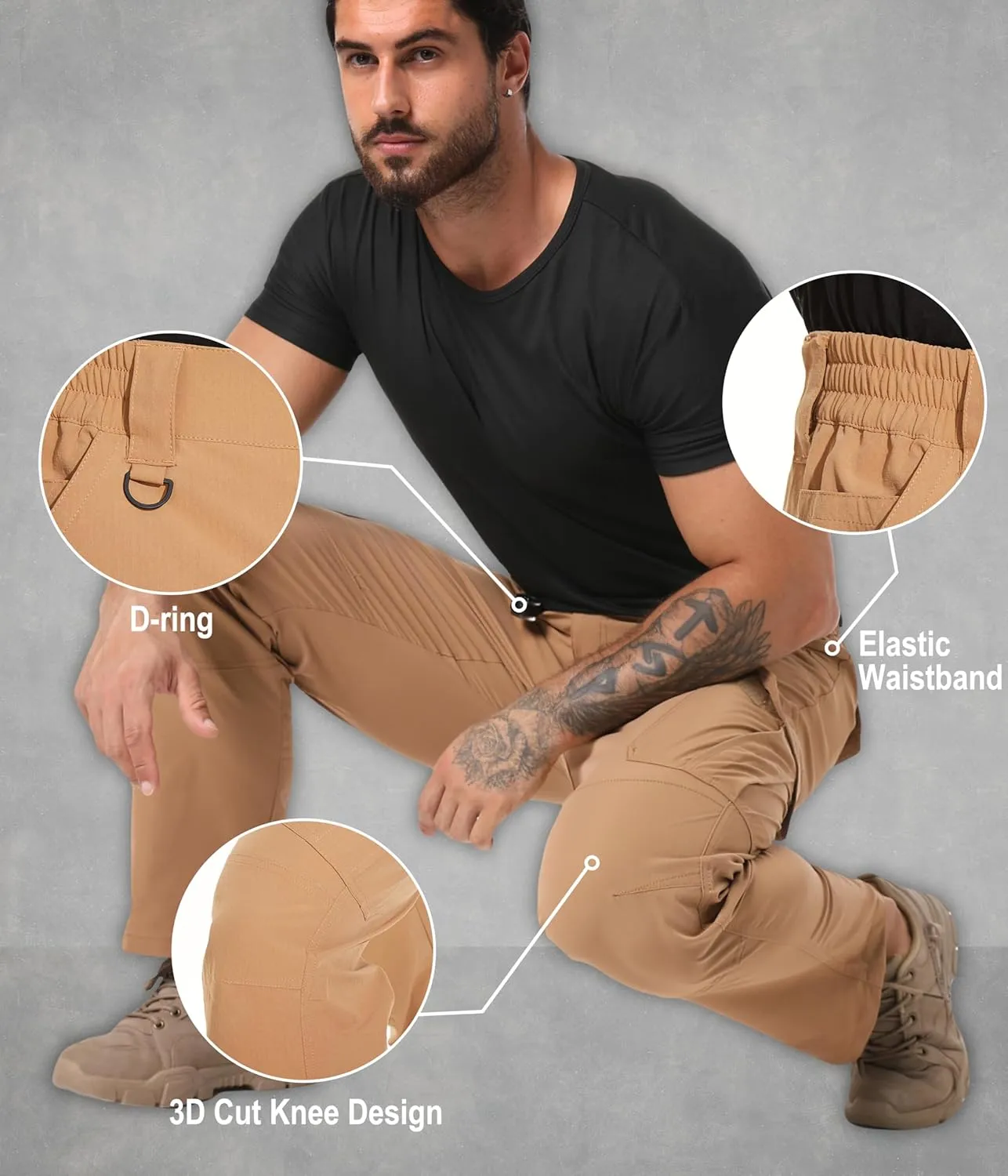 Arunlluta Mens Tactical Pants, Ripstop Water Resistant Cargo Work Pants for Men, Stretch Hiking Pants Lightweight
