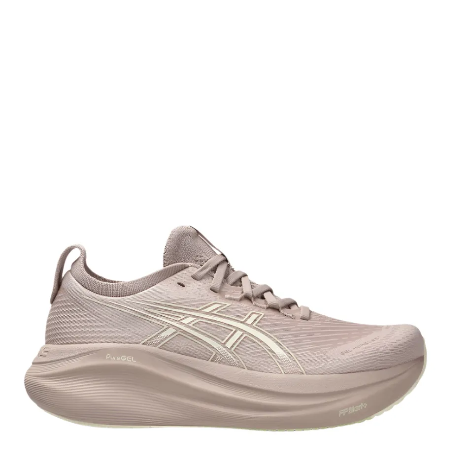 ASICS Women's GEL-NIMBUS 27 Running Shoes in Fawn/Birch AW25 Thermal Regulation Lining Zero Break In Period