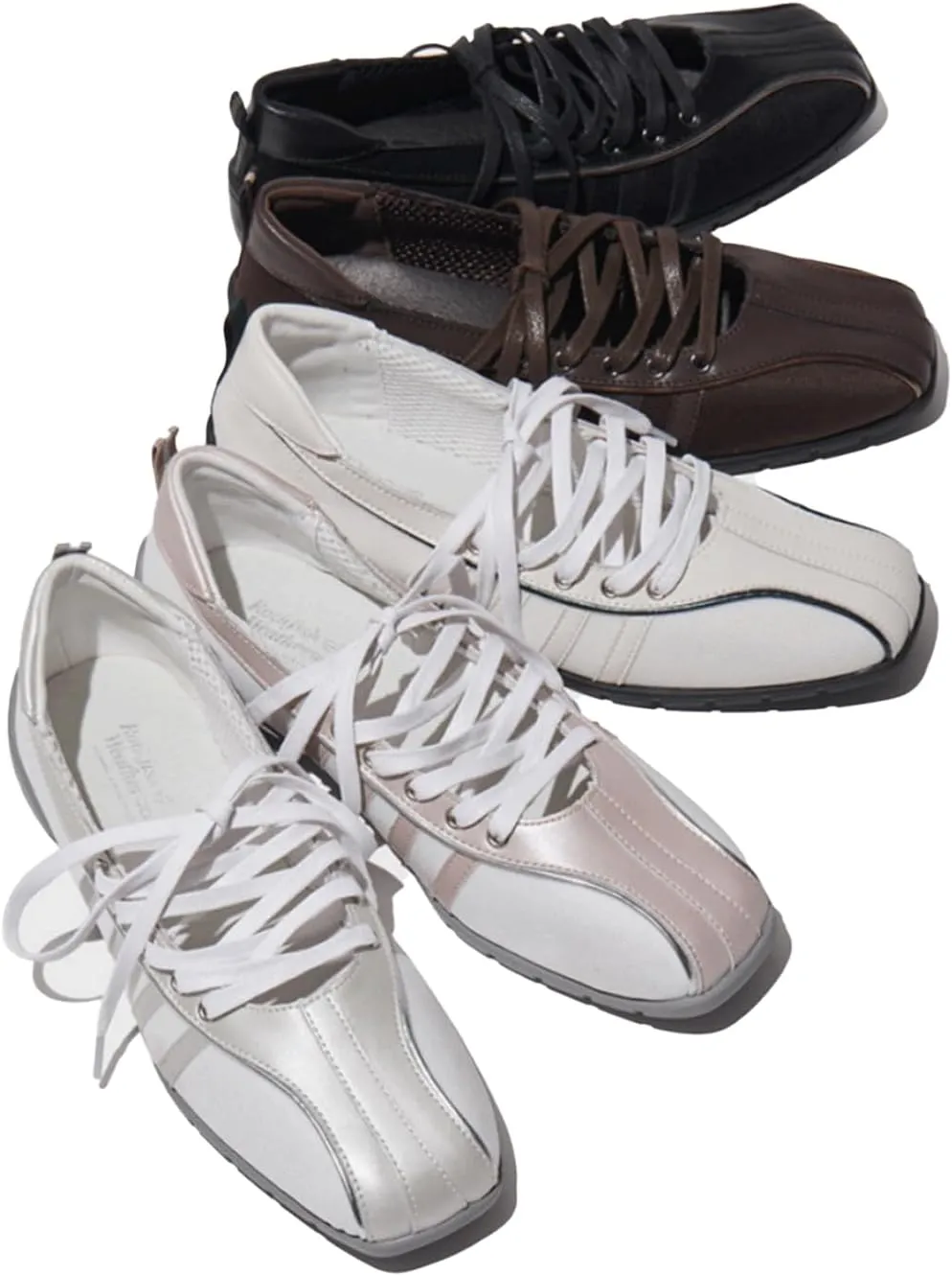 Ballet Sneakers for Woman Leather Trendy Lace Up Wide Toe Ballerina Flats Elegant Fancy Low Top Mary Jane Casual Dressy Ballet Shoes 2025 Spring Summer Daily Wear