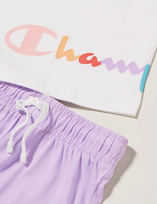 Champion Completino da bambina Legacy American Classics logo T-shirt   Short 404686 WW001 WHT white-lavanda Fashionable Look