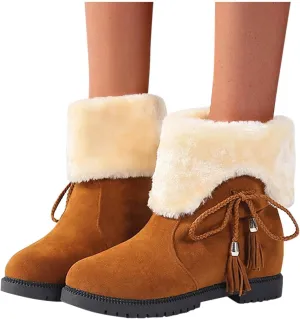 Bcshiye Women's Snow Boot Suede Warm Fur Lined Anti-Slip Boot Chunky Low Heel Round Toe Winter Snow Ankle Booties