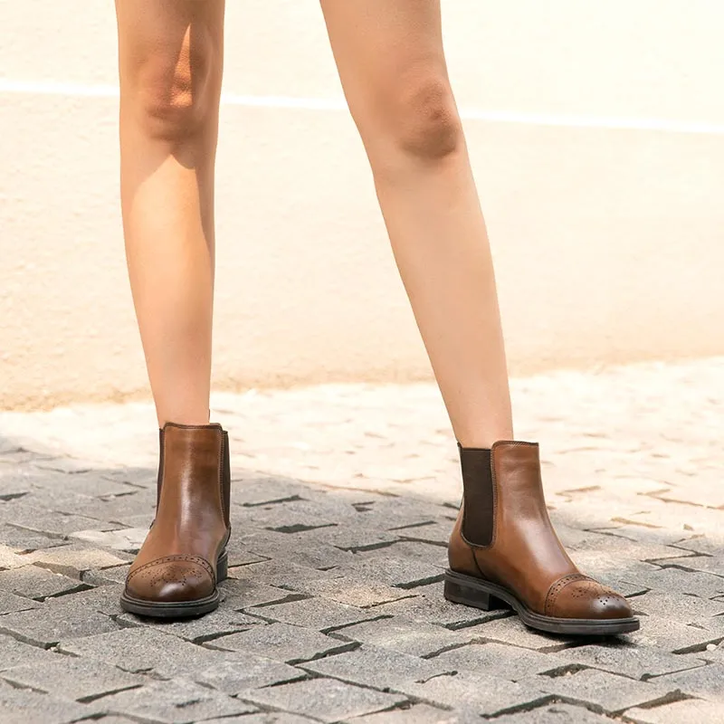 BeauToday Chelsea Boots for Women with Brogue Design