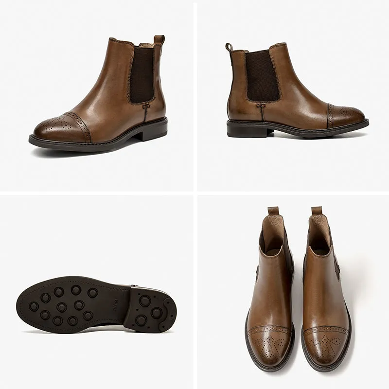 BeauToday Chelsea Boots for Women with Brogue Design