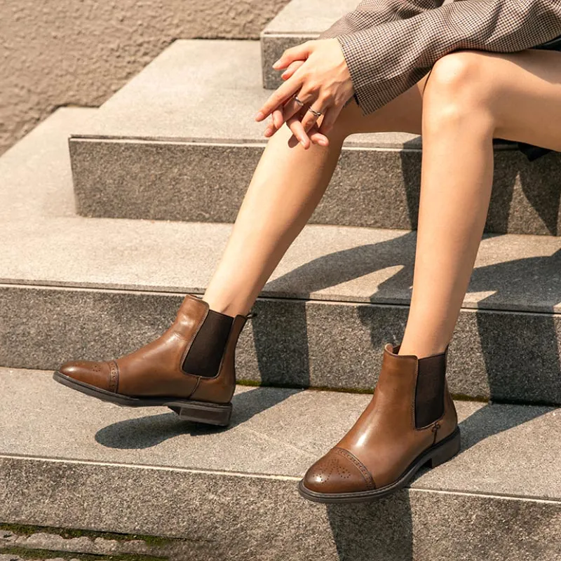 BeauToday Chelsea Boots for Women with Brogue Design