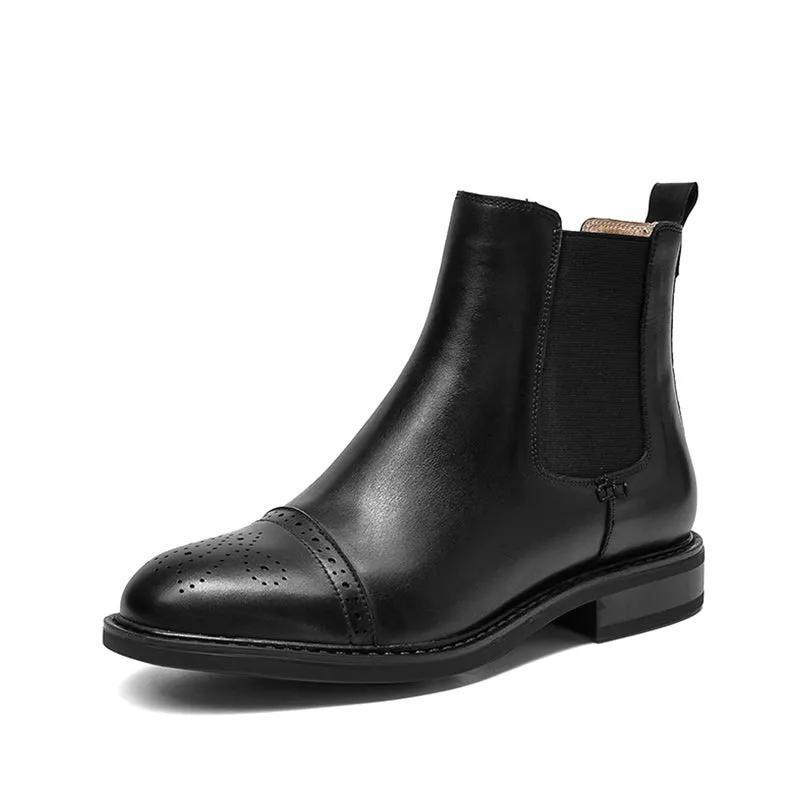 BeauToday Chelsea Boots for Women with Brogue Design